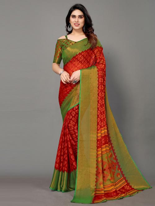red woven saree with blouse - 20086862 - Very Small Image - 1
