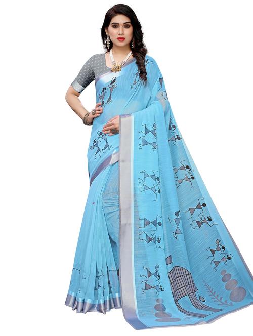 light blue woven saree with blouse - 20086868 - Very Small Image - 1
