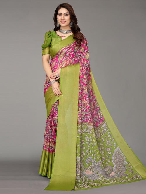 pink floral printed saree with blouse - 20086886 - Very Small Image - 1