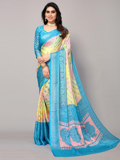 light blue woven saree with blouse - 20086887 - Very Small Image - 1