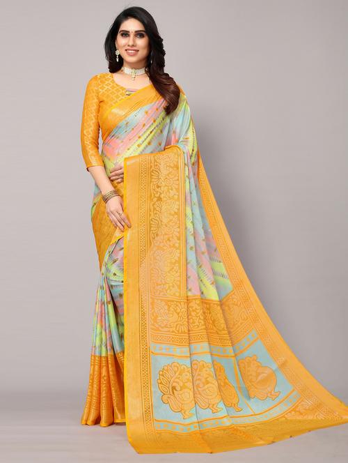yellow woven saree with blouse - 20086889 - Very Small Image - 1