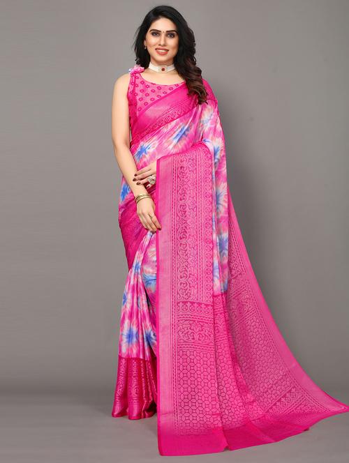pink printed saree with blouse - 20086893 - Very Small Image - 1