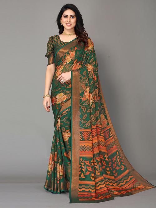 green floral printed saree with blouse - 20086898 - Very Small Image - 1