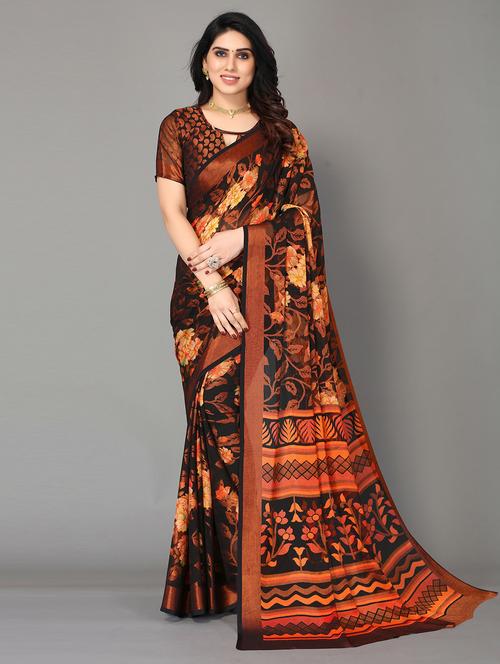 black floral printed saree with blouse - 20086901 - Very Small Image - 1