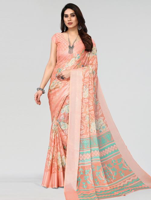 peach floral printed saree with blouse - 20086905 - Very Small Image - 1