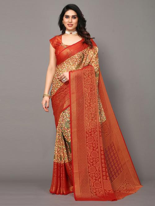 red printed saree with blouse - 20086926 - Very Small Image - 1