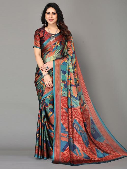 multi color printed saree with blouse - 20086930 - Very Small Image - 1