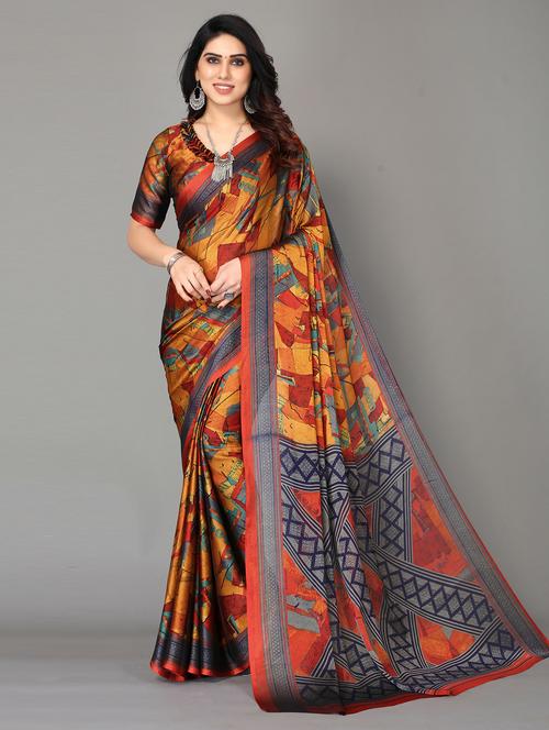 yellow printed saree with blouse - 20086932 - Very Small Image - 1