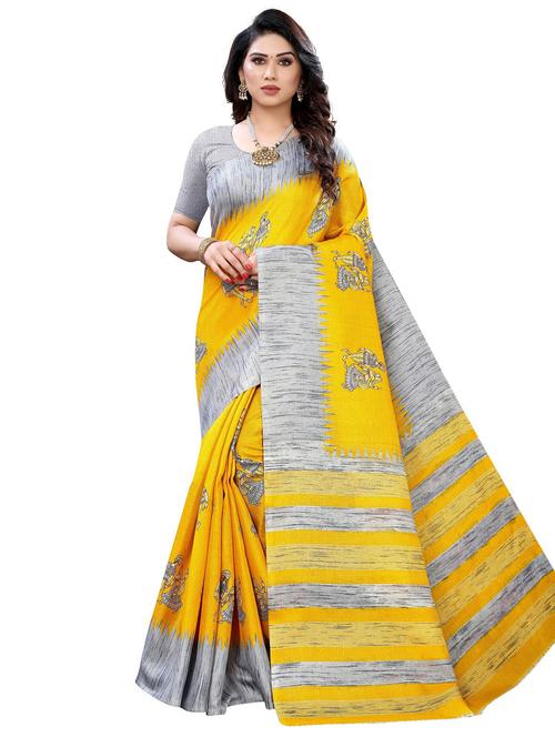 yellow printed saree with blouse - 20086948 - Very Small Image - 1