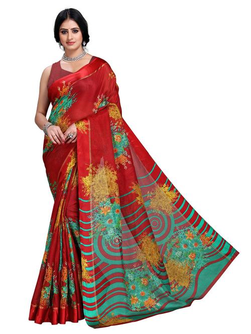 red kota doria printed saree with blouse - 20086967 - Very Small Image - 1