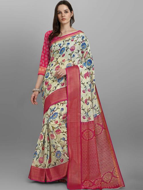 off white printed saree with blouse - 20086970 - Very Small Image - 1