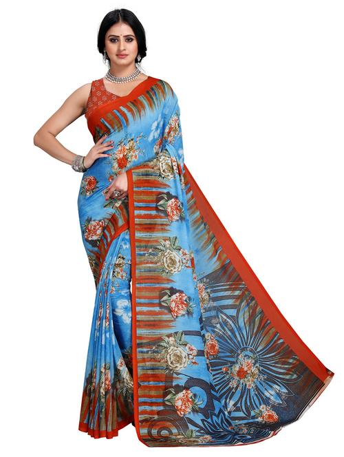 blue printed saree with blouse - 20086990 - Very Small Image - 1