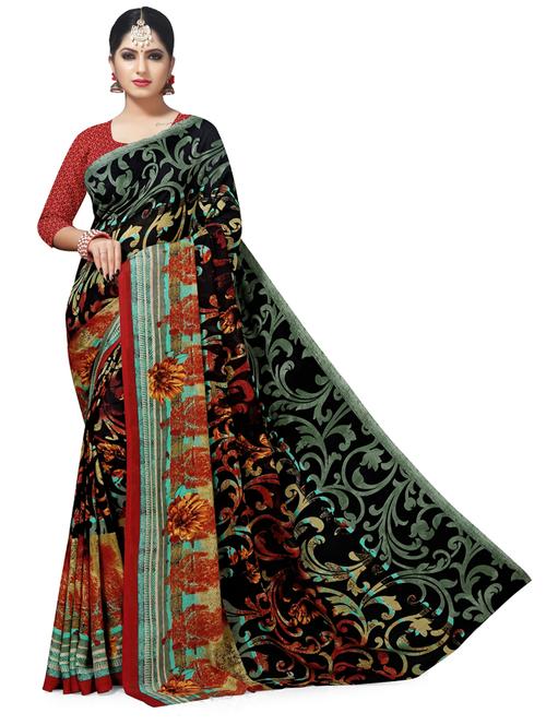 black printed saree with blouse - 20086991 - Very Small Image - 1