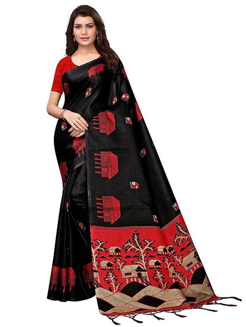 black printed saree with blouse - 20087003 - Very Small Image - 1