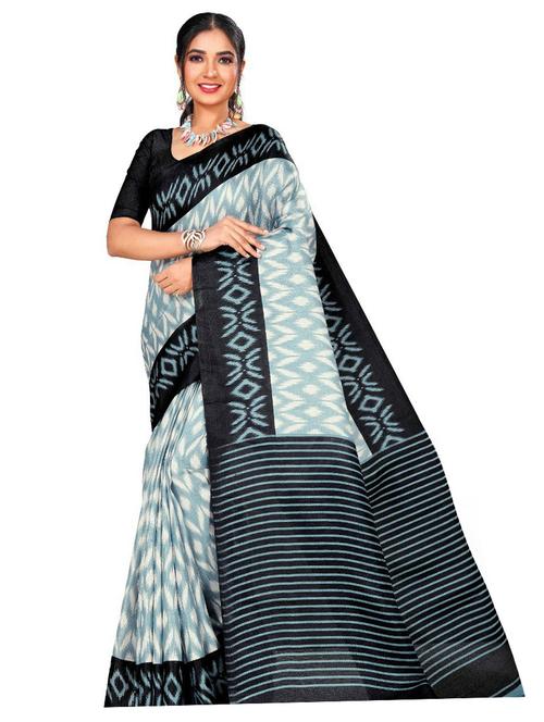 black & grey printed saree with blouse - 20087026 - Very Small Image - 1