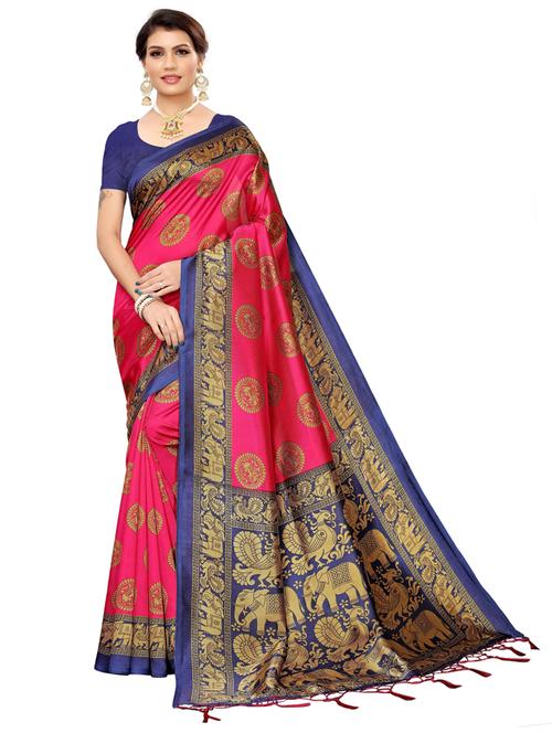 pink self design woven saree with blouse - 20087028 - Very Small Image - 1