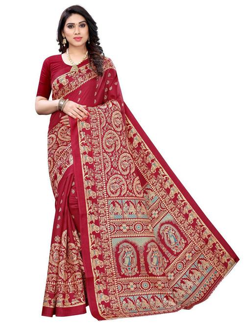 red self design woven saree with blouse - 20087031 - Very Small Image - 1