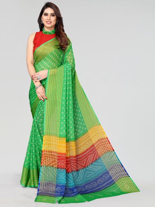 green printed saree with blouse - 20087038 - Very Small Image - 1