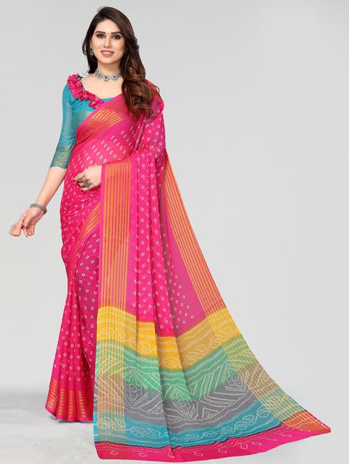 pink printed saree with blouse - 20087039 - Very Small Image - 1