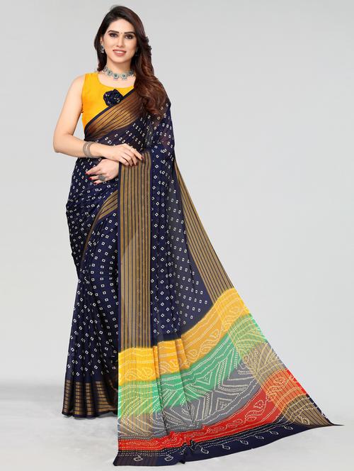 blue printed saree with blouse - 20087040 - Very Small Image - 1