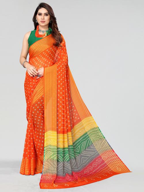 orange printed saree with blouse - 20087041 - Very Small Image - 1