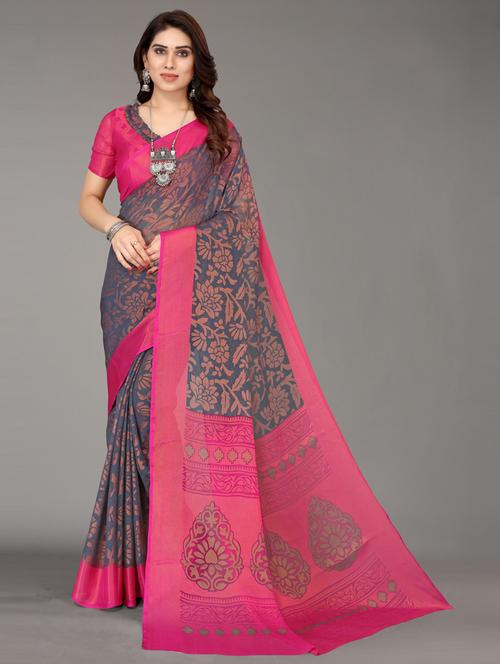 grey printed saree with blouse - 20087053 - Very Small Image - 1