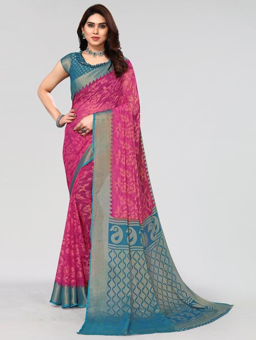 pink printed saree with blouse - 20087072 - Very Small Image - 1