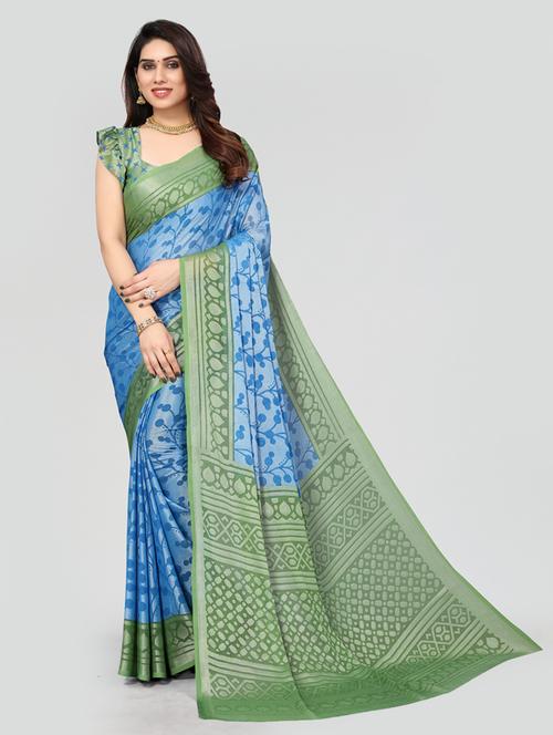 light blue printed saree with blouse - 20087079 - Very Small Image - 1