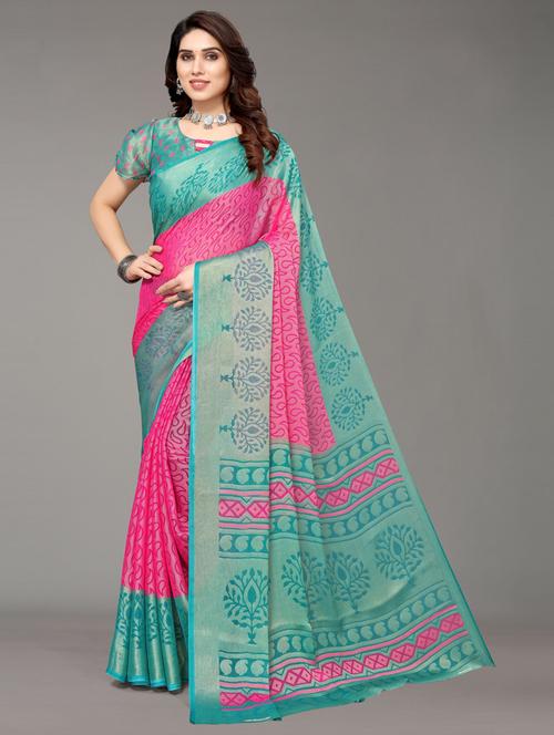 pink printed saree with blouse - 20087112 - Very Small Image - 1