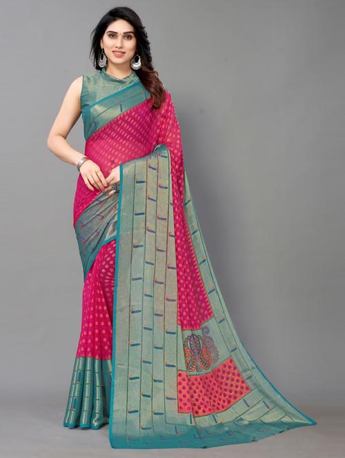 pink printed saree with blouse - 20087125 - Very Small Image - 1