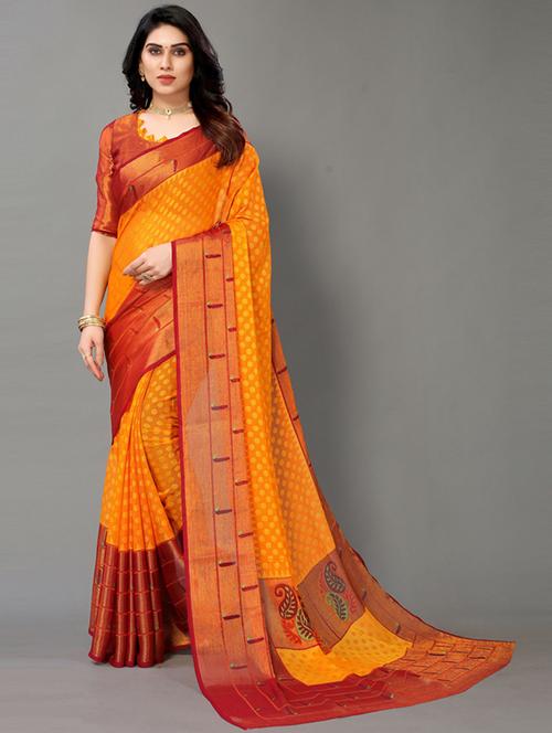 mustard printed saree with blouse - 20087128 - Very Small Image - 1