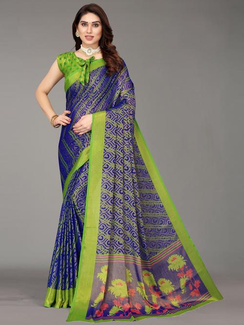 blue printed saree with blouse - 20087132 - Very Small Image - 1