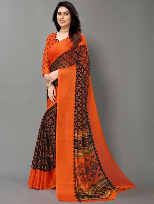 orange woven saree with blouse - 20087178 - Very Small Image - 1
