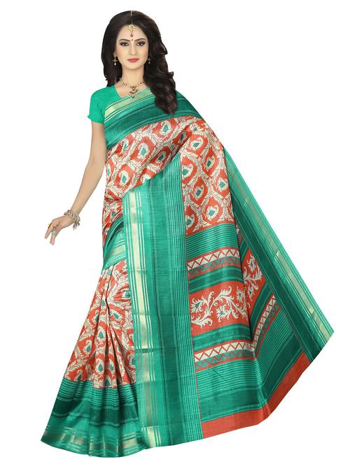 orange woven printed contrast bordered saree with blouse - 20087199 - Very Small Image - 1