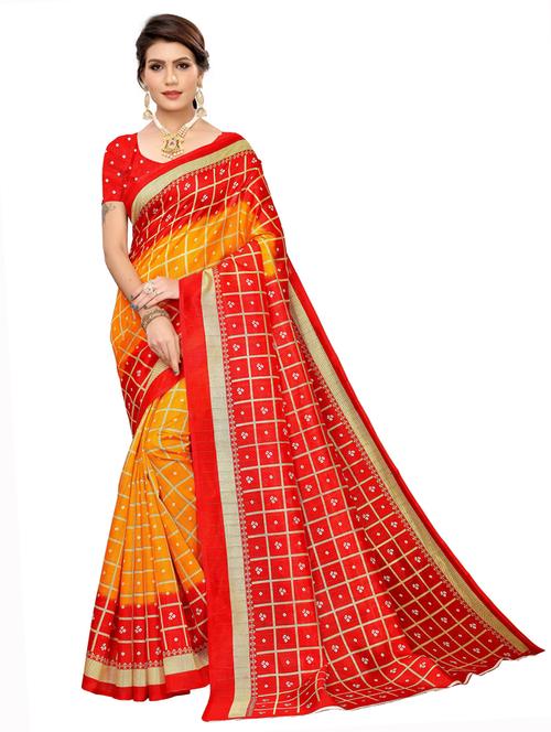 orange bandhani saree with blouse - 20087202 - Very Small Image - 1