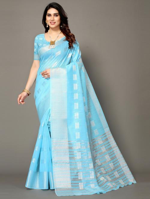 light blue banarasi saree with blouse - 20087204 - Very Small Image - 1