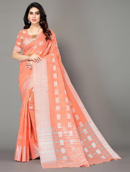 orange banarasi saree with blouse - 20087206 - Very Small Image - 1