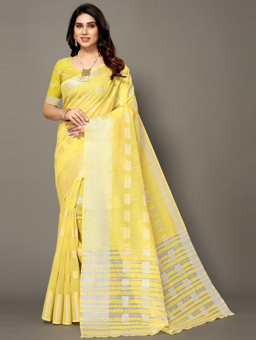 yellow banarasi saree with blouse - 20087208 - Very Small Image - 1