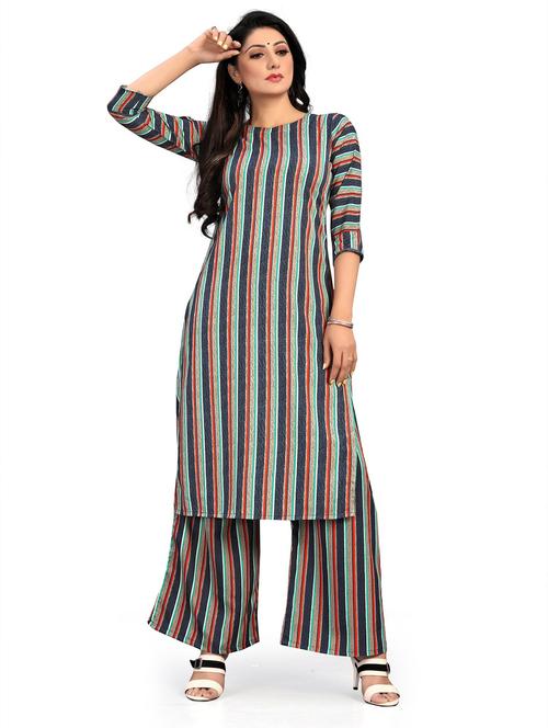 stripes printed kurta palazzo set - 20087367 - Very Small Image - 1