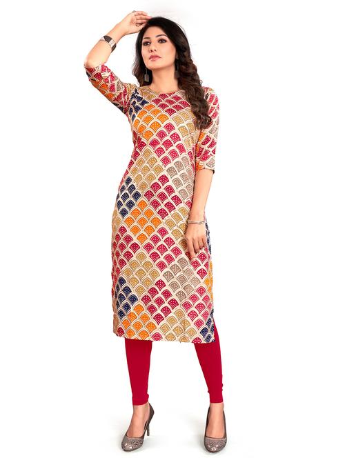 round neck printed straight kurta - 20087464 - Very Small Image - 1