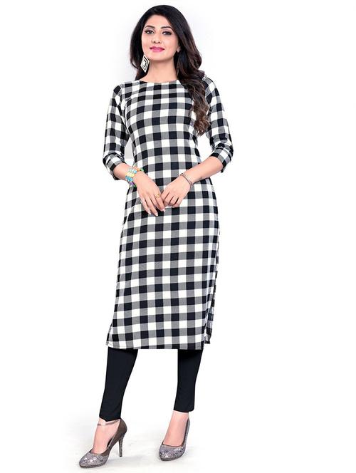 round neck checkered straight kurta - 20087493 - Very Small Image - 1