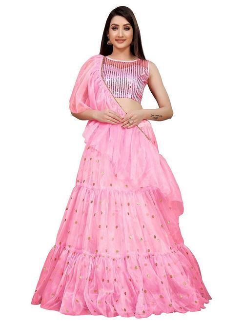 pink self design semi-stitched lehenga - 20087577 - Very Small Image - 1