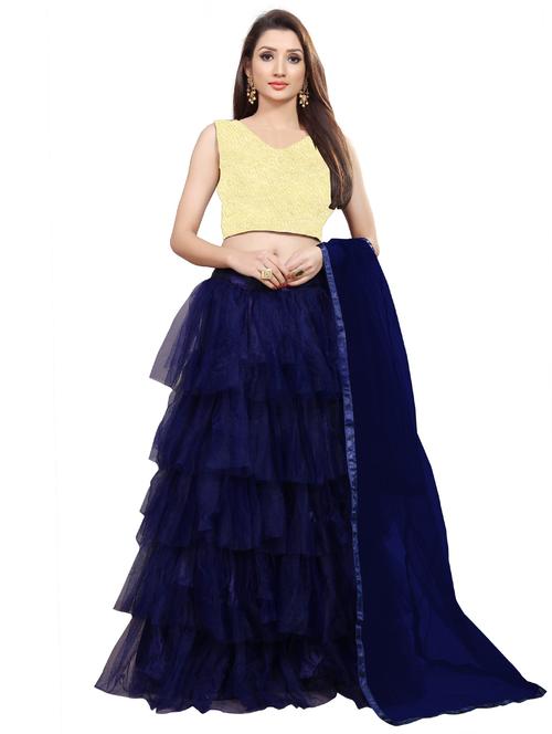 blue self design semi-stitched lehenga - 20087622 - Very Small Image - 1