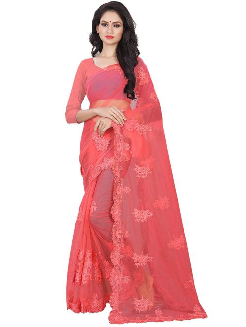 orange self deign saree with blouse - 20087778 - Very Small Image - 1