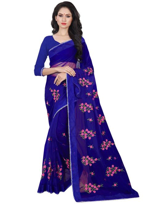 blue self design saree with blouse - 20087795 - Very Small Image - 1