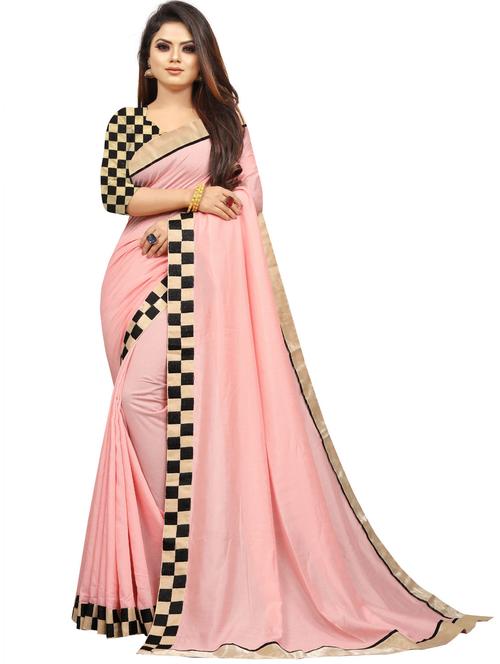 pink solid bordered saree with blouse - 20087829 - Very Small Image - 1