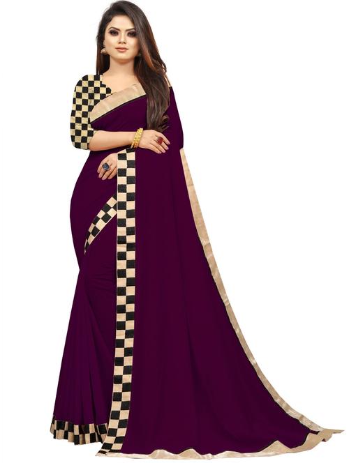 purple solid bordered saree with blouse - 20087832 - Very Small Image - 1