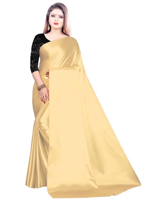 cream solid plain saree with blouse - 20087849 - Very Small Image - 1