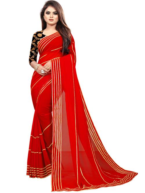 red stripes printed saree with blouse - 20087865 - Very Small Image - 1
