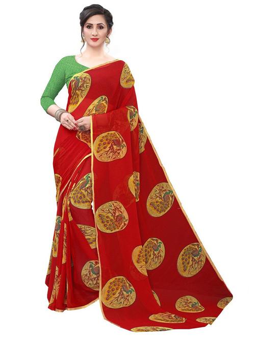 red printed saree with blouse - 20087876 - Very Small Image - 1